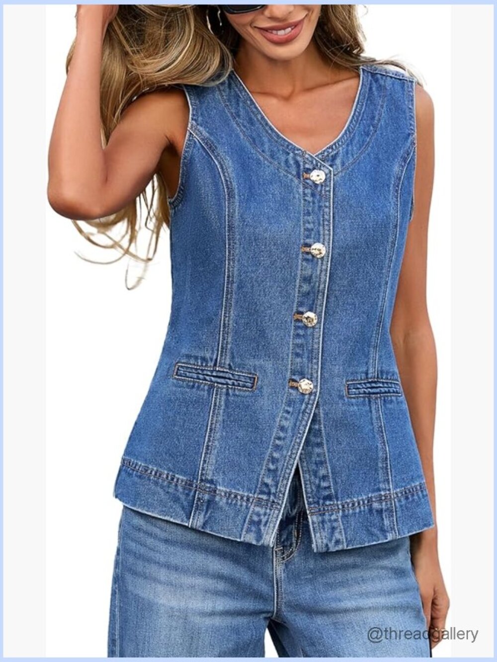 Sleeveless Button Down Denim Vest Casual Summer Outerwear V-Neck